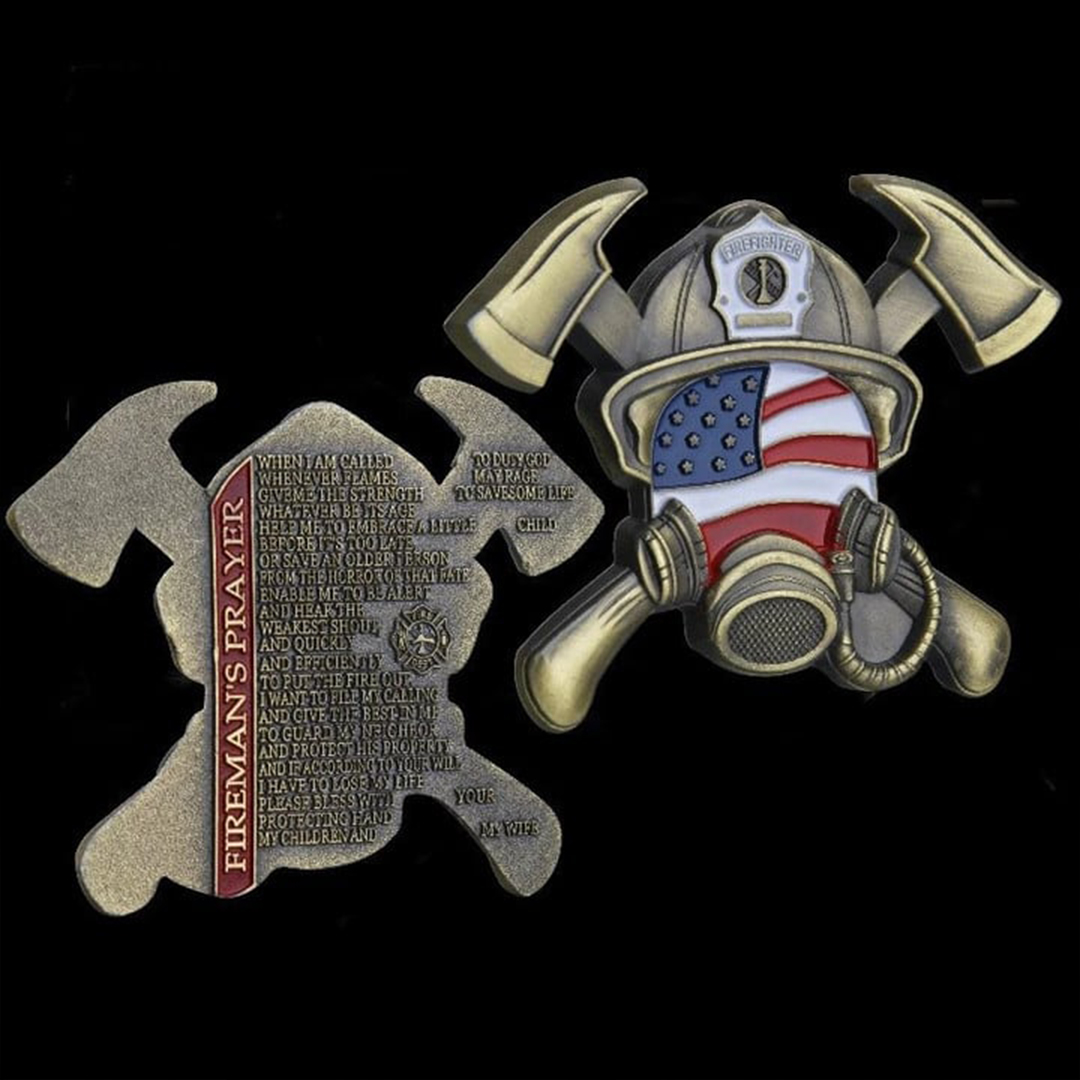 Firefighter Maltese Cross Fireman's Prayer Fire Respirator Shaped Challenge Coin