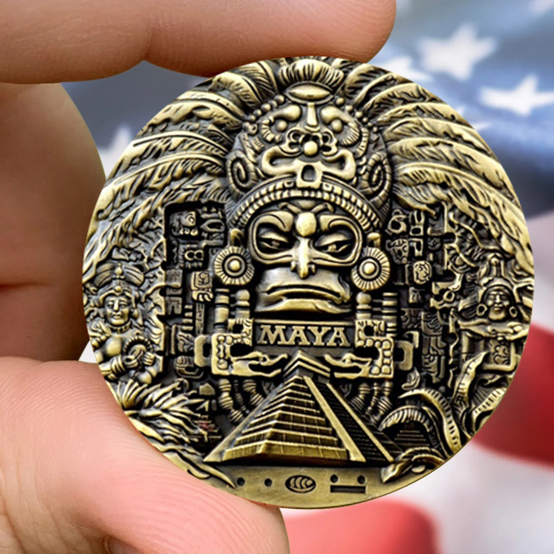 Aztec Maya Solar Sun Calendar Challenge Coin