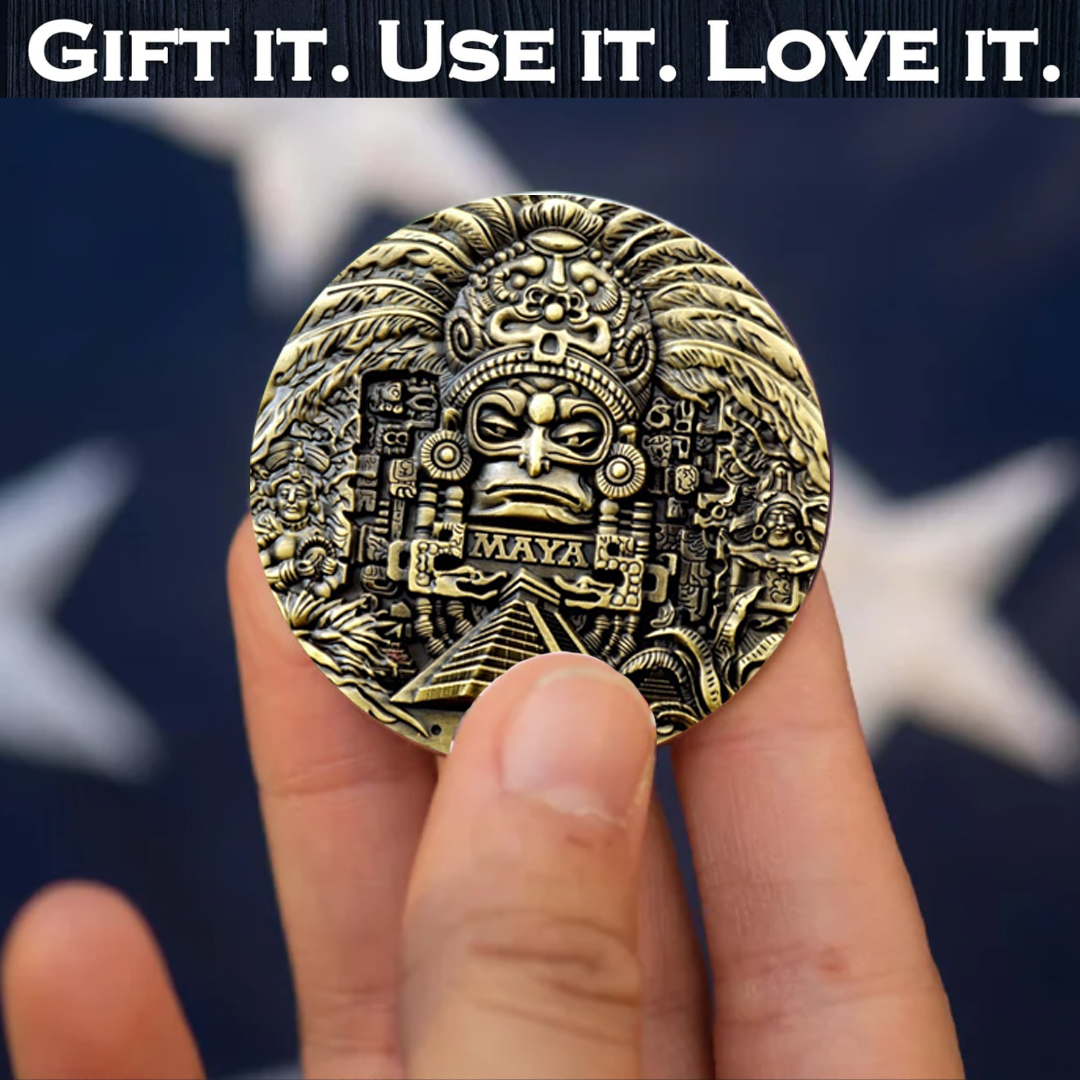 Aztec Maya Solar Sun Calendar Challenge Coin