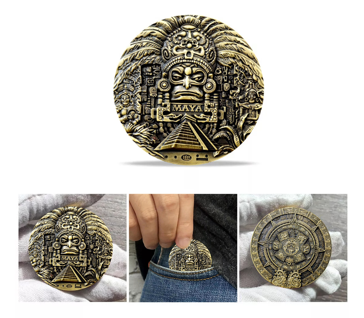 Aztec Maya Solar Sun Calendar Challenge Coin