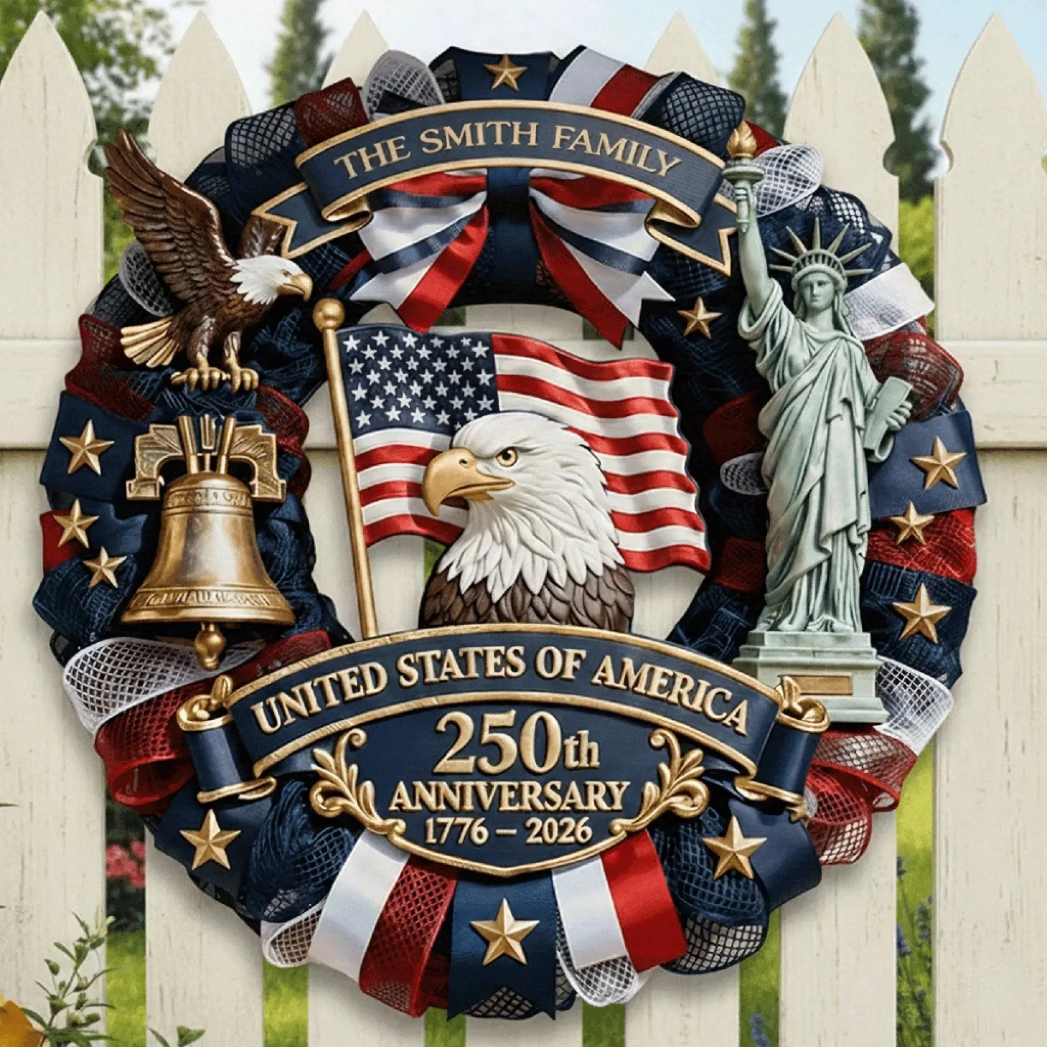 Custom Wood Sign - Personalized America 250th Anniversary Gifts For Mom, Dad, Brother, Sister, Kids - Family Forever United