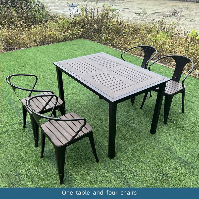 Outdoor furniture, garden, courtyard, coffee shop, milk tea shop, creative plastic wood table and chair combination, waterproof and sunscreen outdoor display
