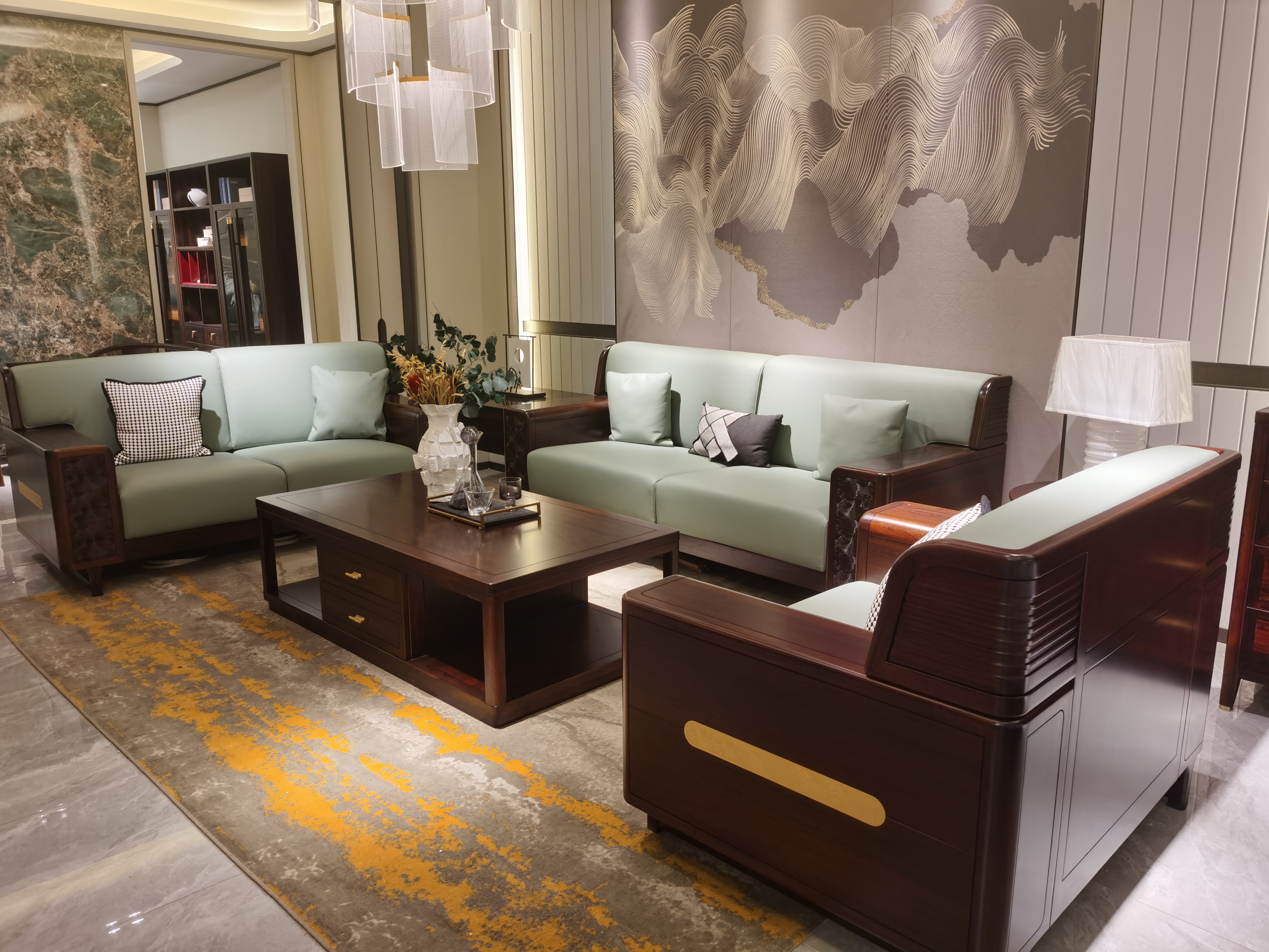 Customized sandalwood sofa and coffee table combination furniture