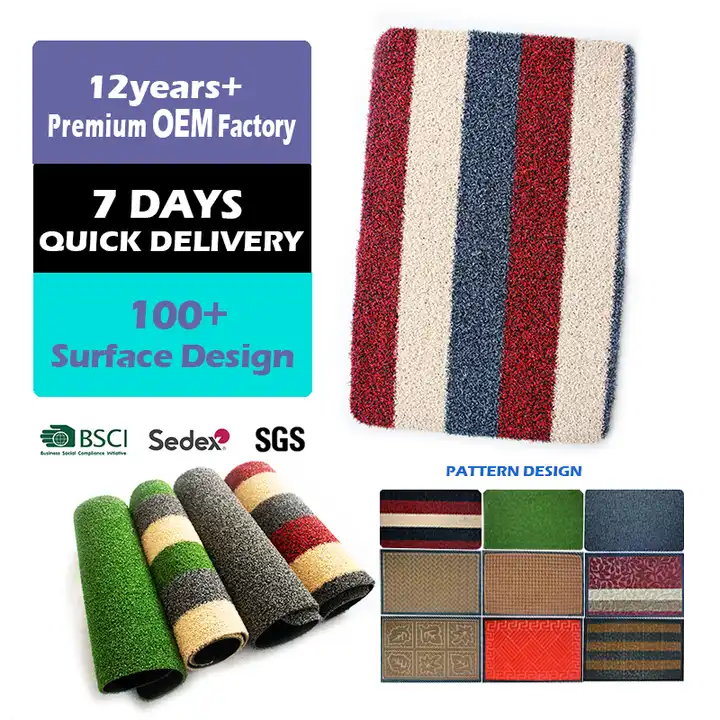 Anti Slip 100%PP material PVC backing Home Indoor Outdoor Floor Mat Welcome Logo grass Plastic Door Mat