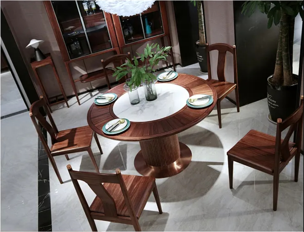 Dining table and chair combination I03 Round dining table I02 Dining chair J02 Wine cabinet flower rack