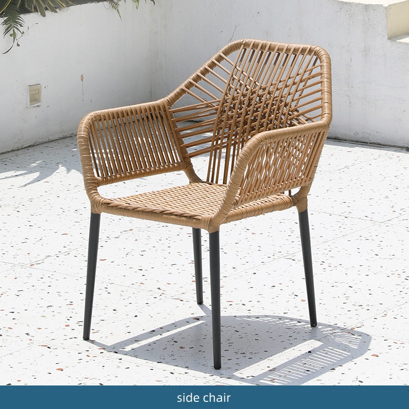 Outdoor terrace, garden, courtyard, plastic wood tables and chairs, outdoor leisure waterproof and sunscreen rattan woven chairs, dining table combination furniture