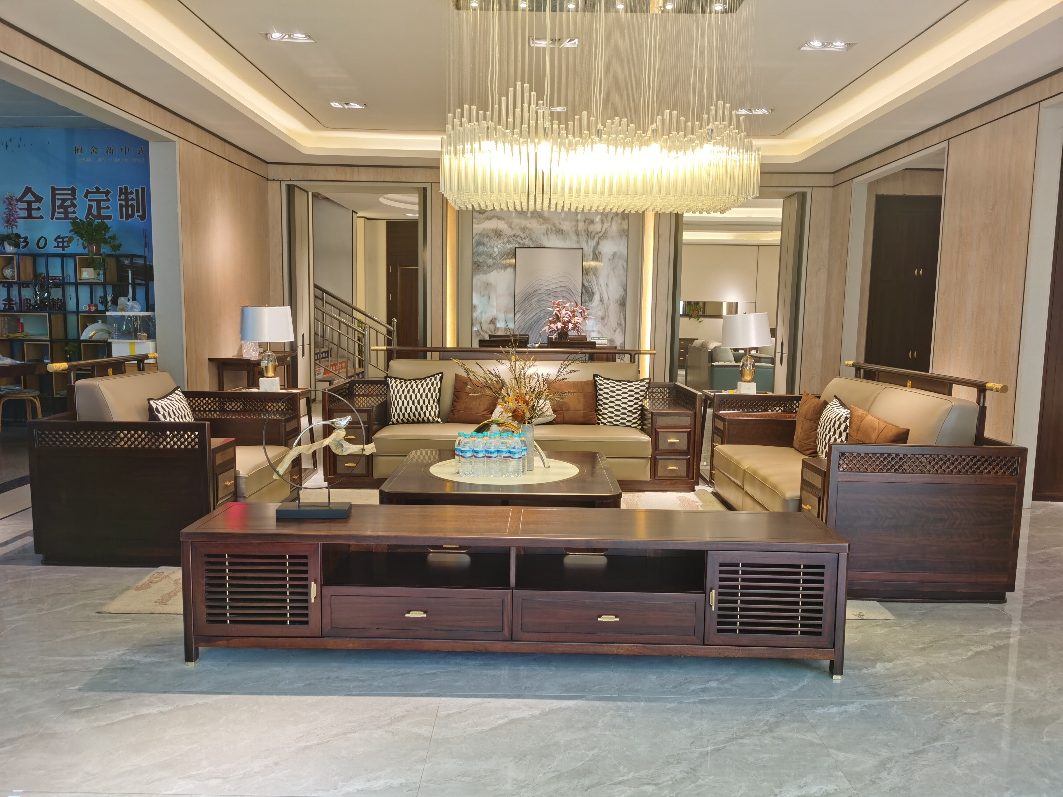 Customized living room sandalwood sofa coffee table combination, foyer table, TV cabinet