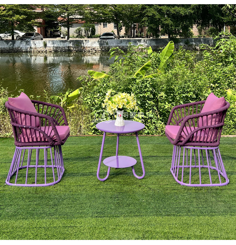 Garden, courtyard, terrace, leisure, outdoor rope woven single chair, outdoor woven waterproof and sunscreen rattan chair, tea table combination