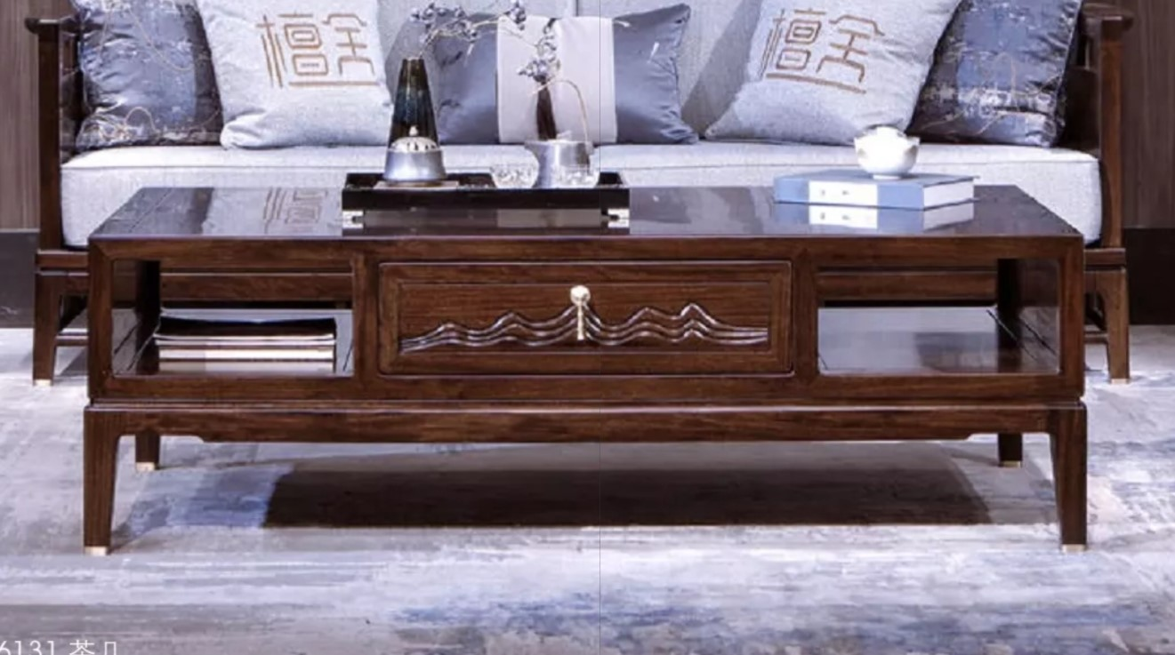 Sandalwood long coffee table, combination coffee table, marble long coffee table, large and small square coffee table
