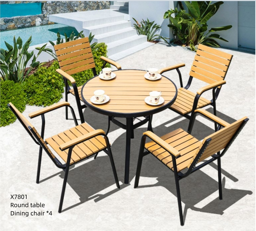 Outdoor Garden, Courtyard, Cafe, Plastic Wood Table and Chair Combination, Waterproof and Sunscreen Outdoor Outrigger