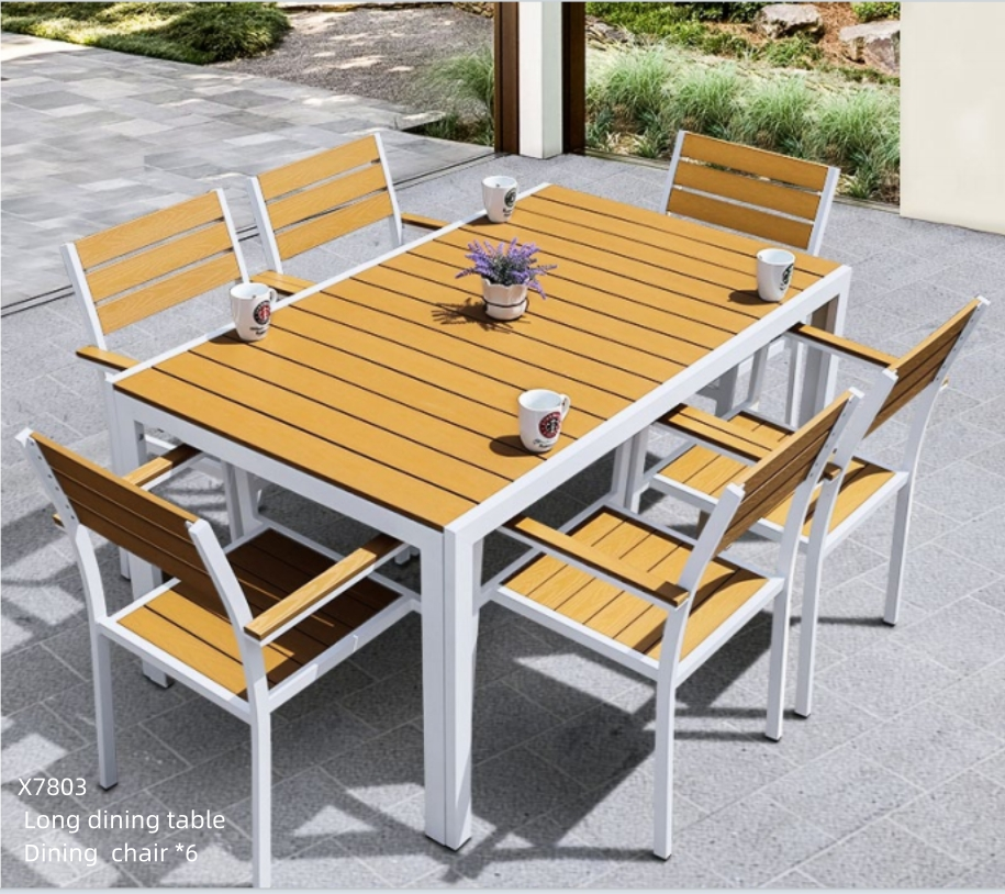 Outdoor Garden Garden Cafe Creative Plastic Wood Table and Chair Combination Waterproof and Sunscreen