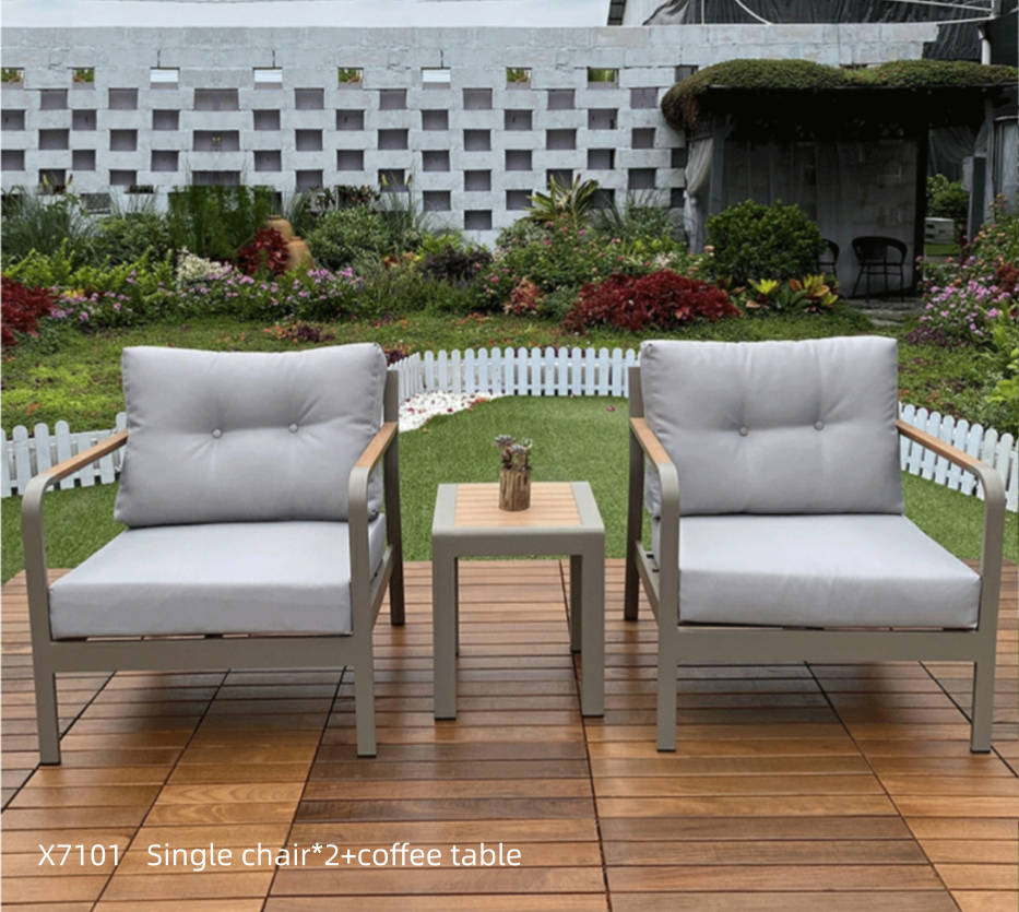 Outdoor leisure garden, outdoor courtyard, plastic wood sofa, coffee table combination