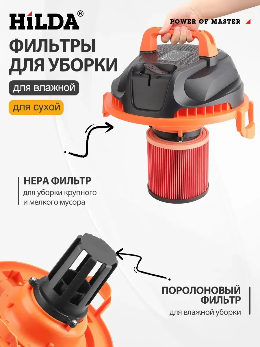 HILDA Строительный пылесос с розеткой 20 л