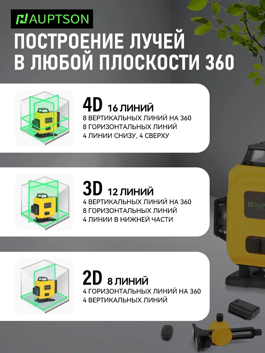 Лазерный уровень нивелир 4D 16 линий 2 батарея