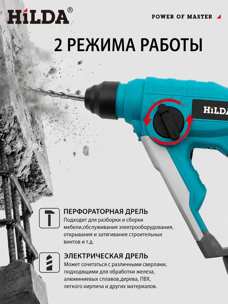 Hilda Перфоратор аккумуляторный бесщеточный 21В 20мм, 2 режима