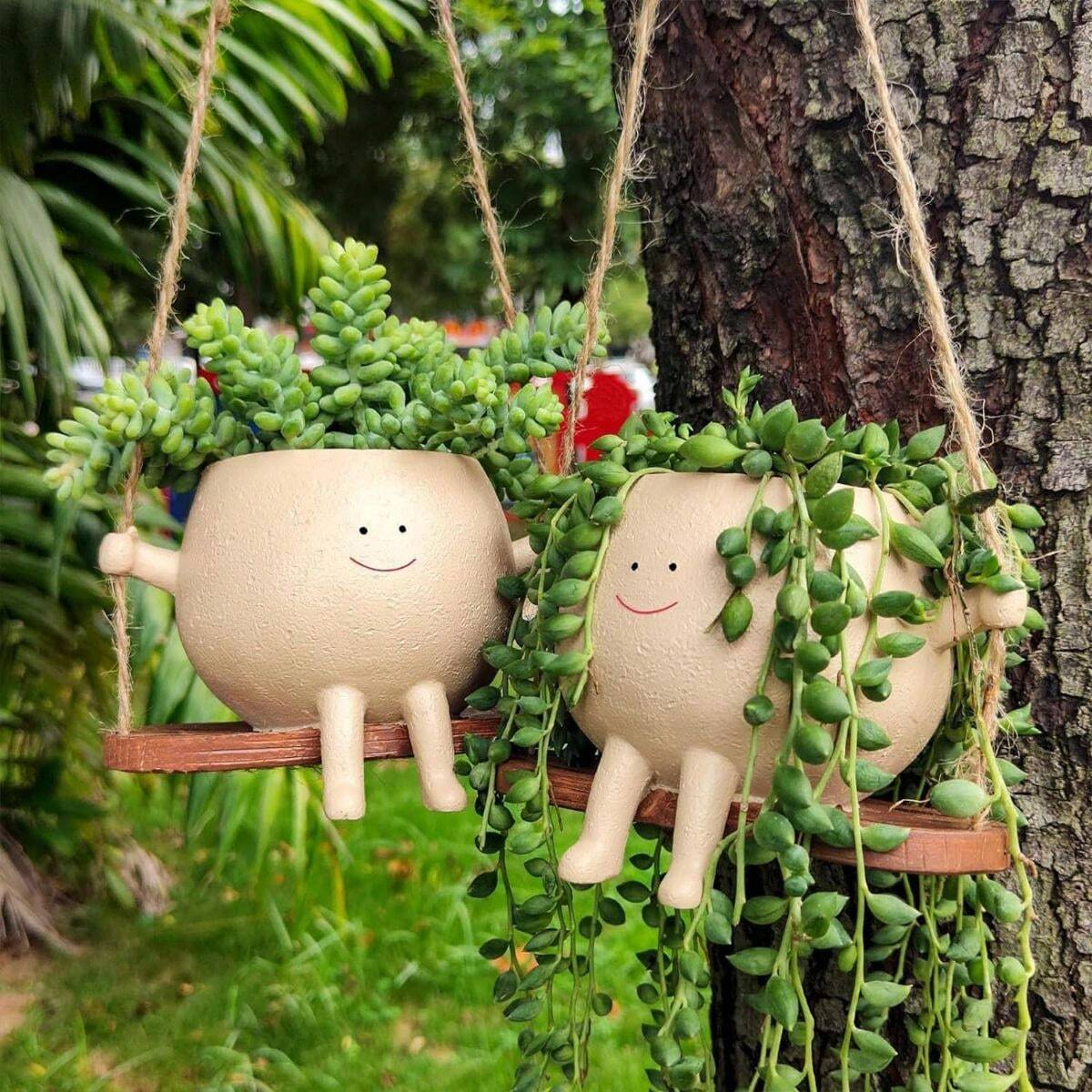 🌱Cute Planter-Smiling Man On A Swing😊