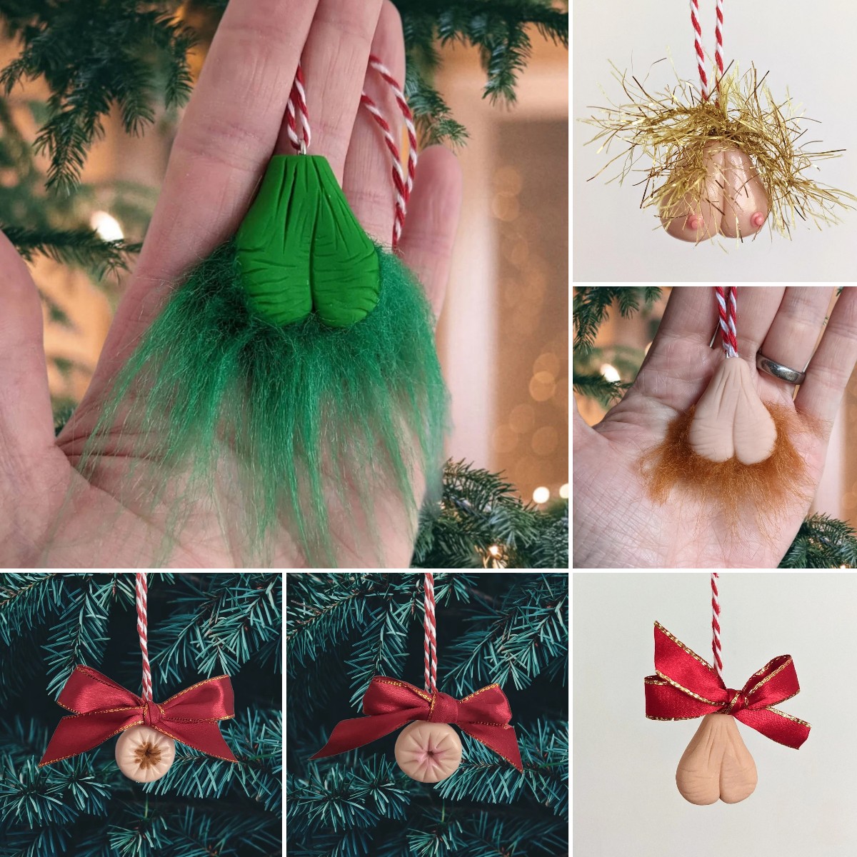 Hairy Grinchy ball balls Christmas Ornament