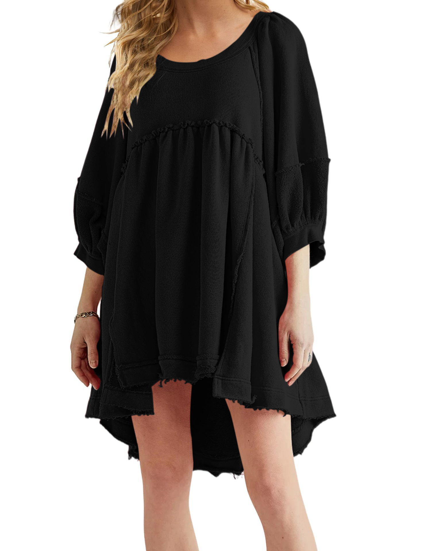 Women's round neck casual dress large fit raw edge hem(50% OFF🔥)