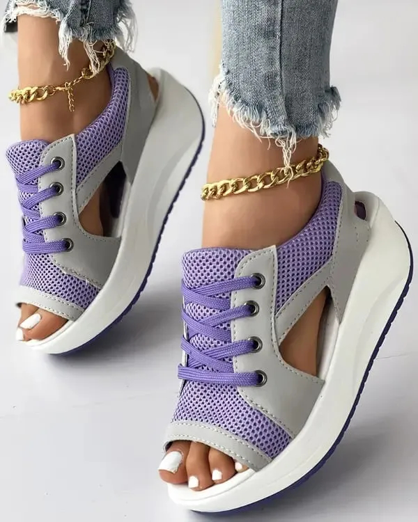 💥Last Day Promotion 50% OFF🔥- Contrast Paneled Cutout Lace-up Muffin Sandals👡