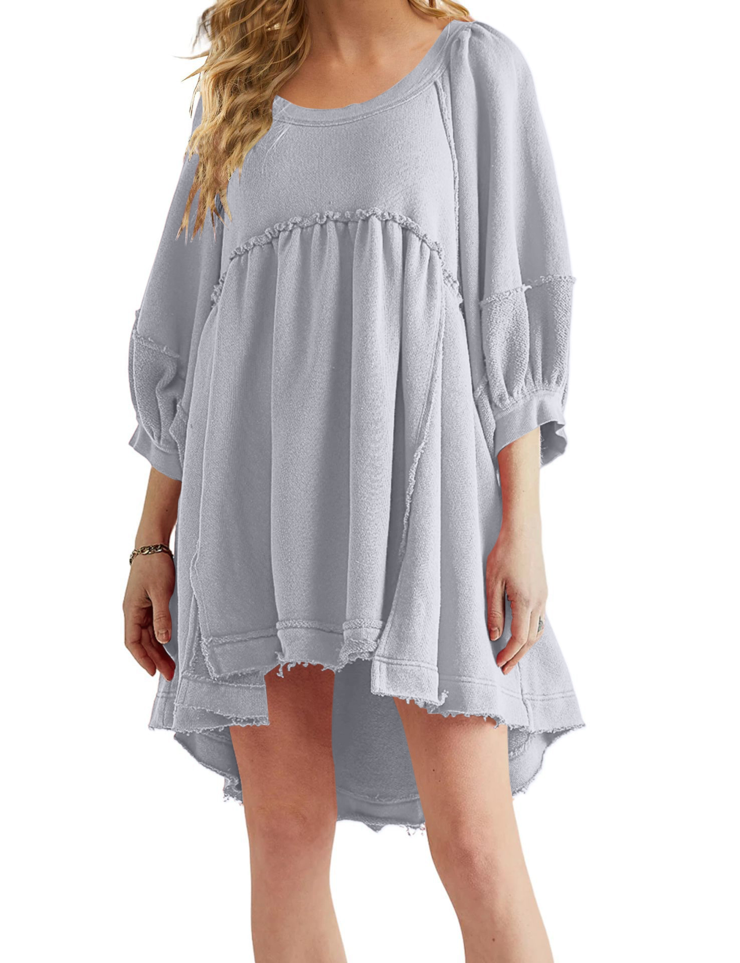 Women's round neck casual dress large fit raw edge hem(50% OFF🔥)