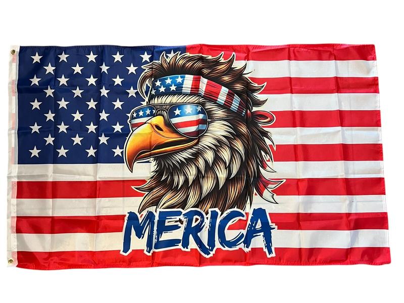 Funny Merica Bald Eagle American Flag 3x5 Wall Decor Banner