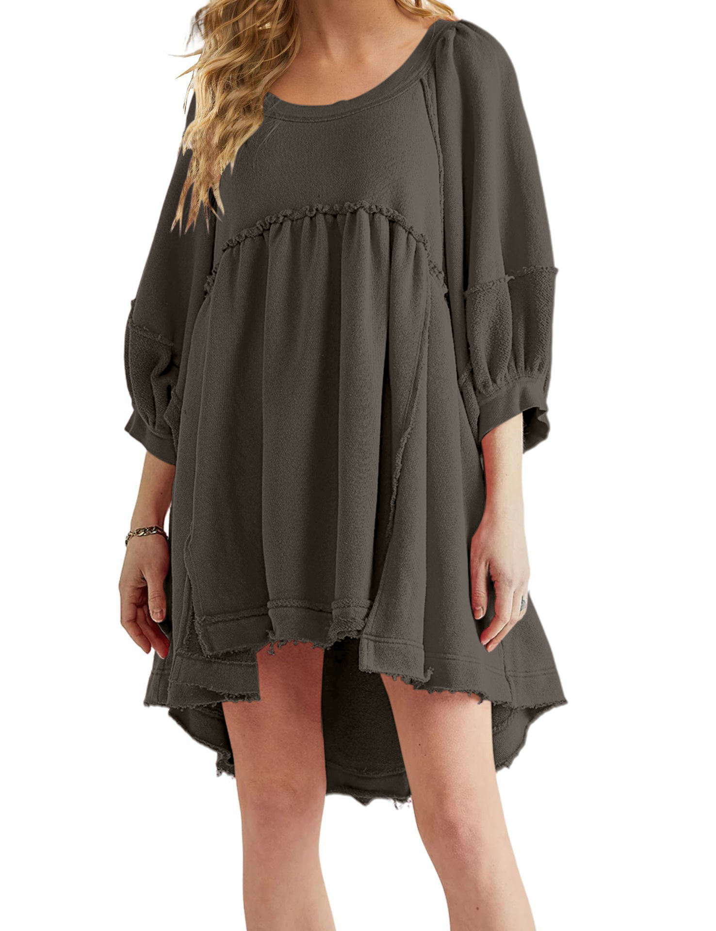 Women's round neck casual dress large fit raw edge hem(50% OFF🔥)