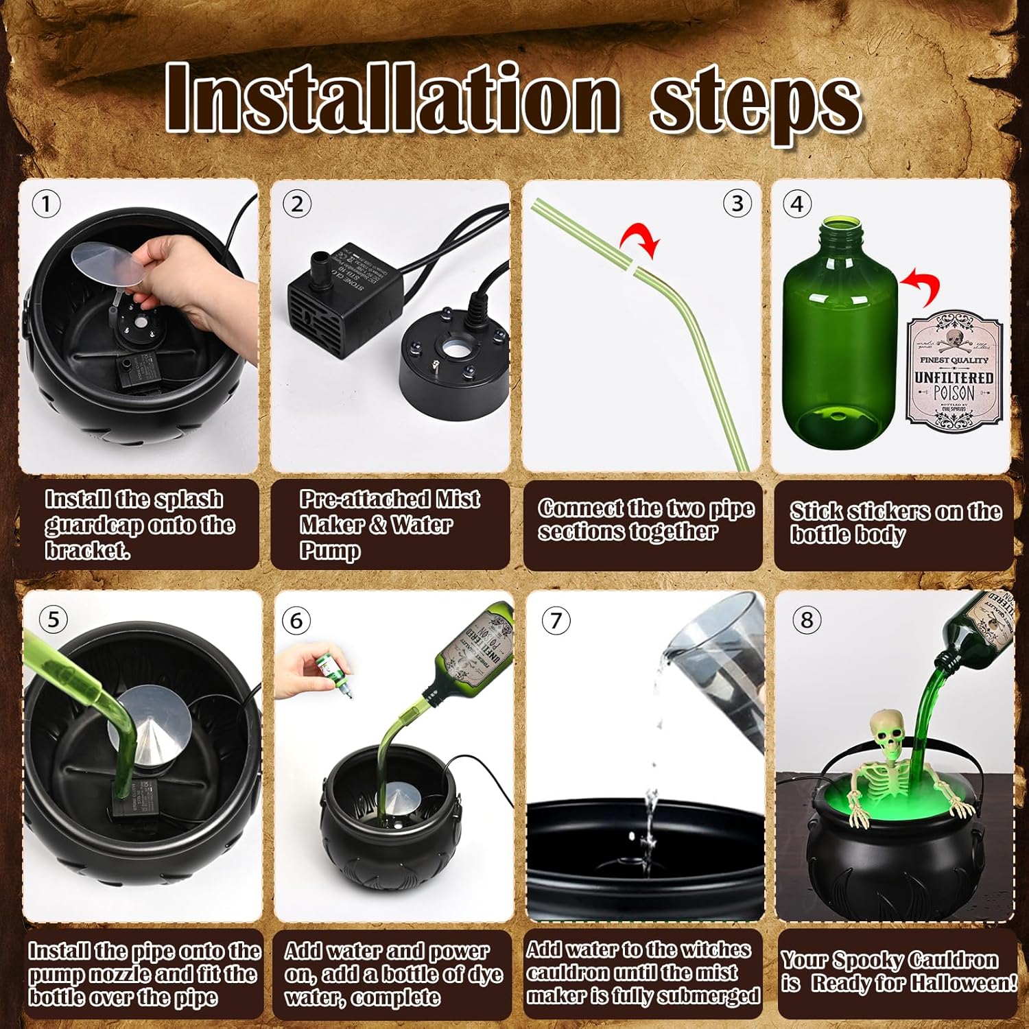 (🎃Early Halloween Sale 49% OFF)👻Cauldron Halloween Decor with Magic Floating Potion Bottles & Diffuser