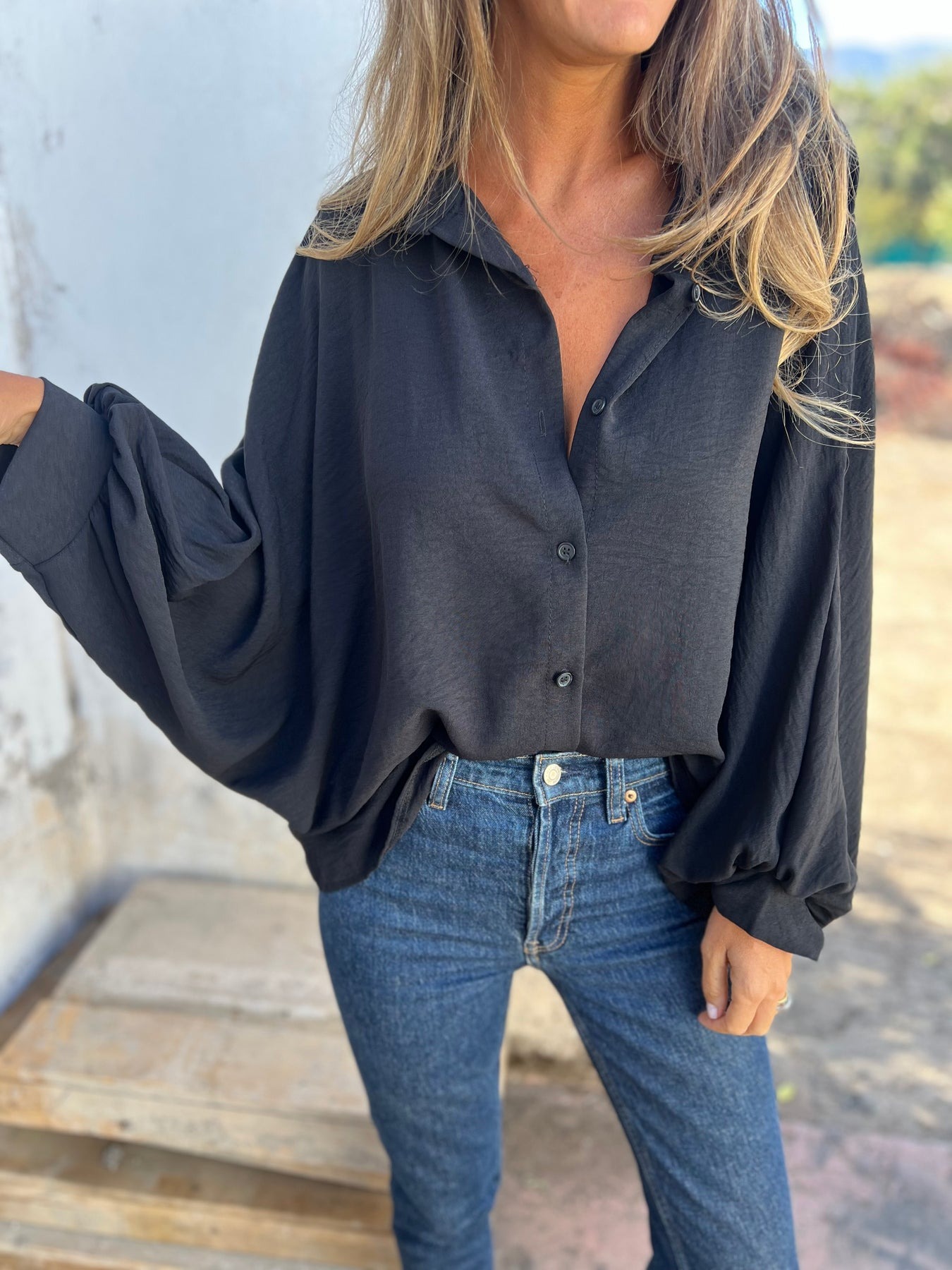 Wide Puffed Sleeves Blouse