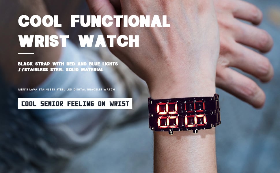 Men&amp;#39;s Lava Stainless Steel Lava RED LED Digital Bracelet Watch