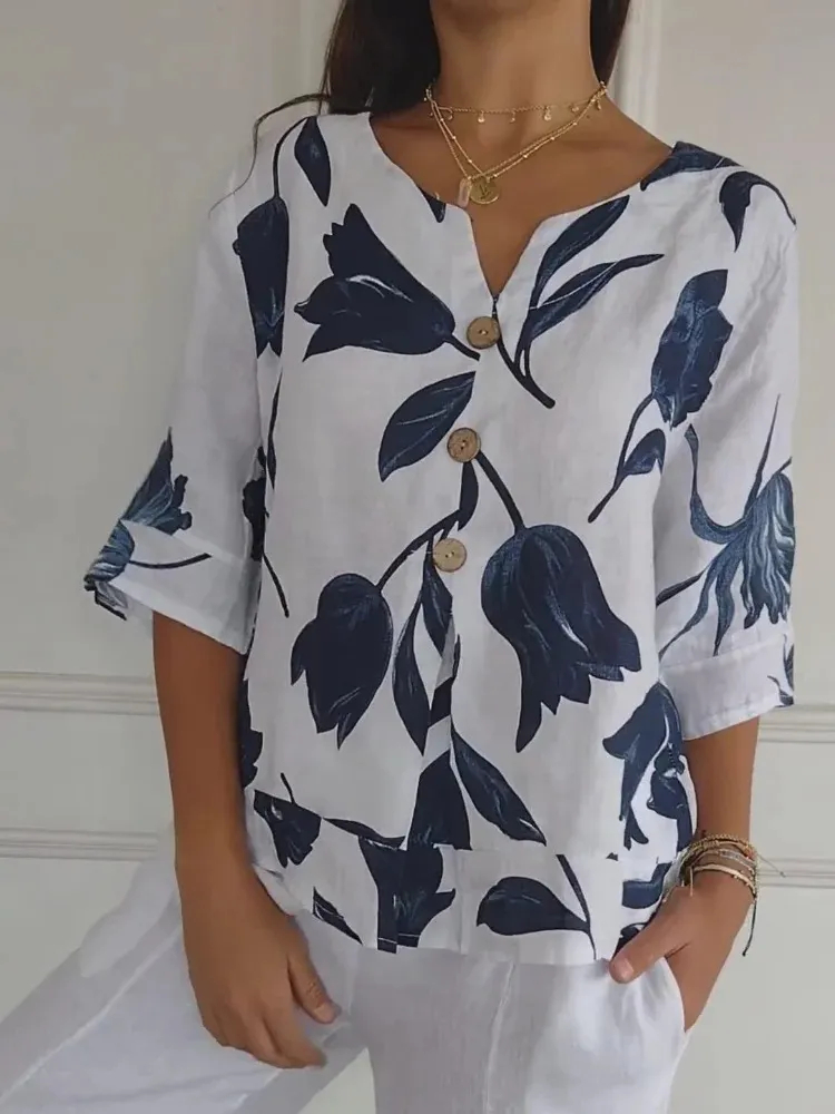 PRINTED V-NECK TUNIC TOP
