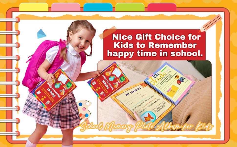 School Memory Book Preschool Back to School Gifts Keepsake for Kids Scrapbook Photo Memories from Preschool Through 12th Grade with 14 Pocket for Storage Portfolio Every Grade Pictures Campus Back to School Season Supplies