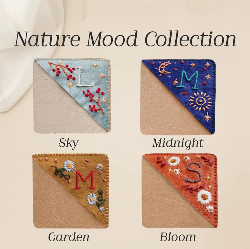 🧵Hand Embroidered Corner Bookmark📚