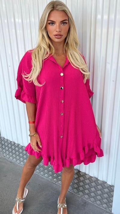 💖Hot Sale 50% OFF-Solid Color Ruffle Sleeve Shirt Dress