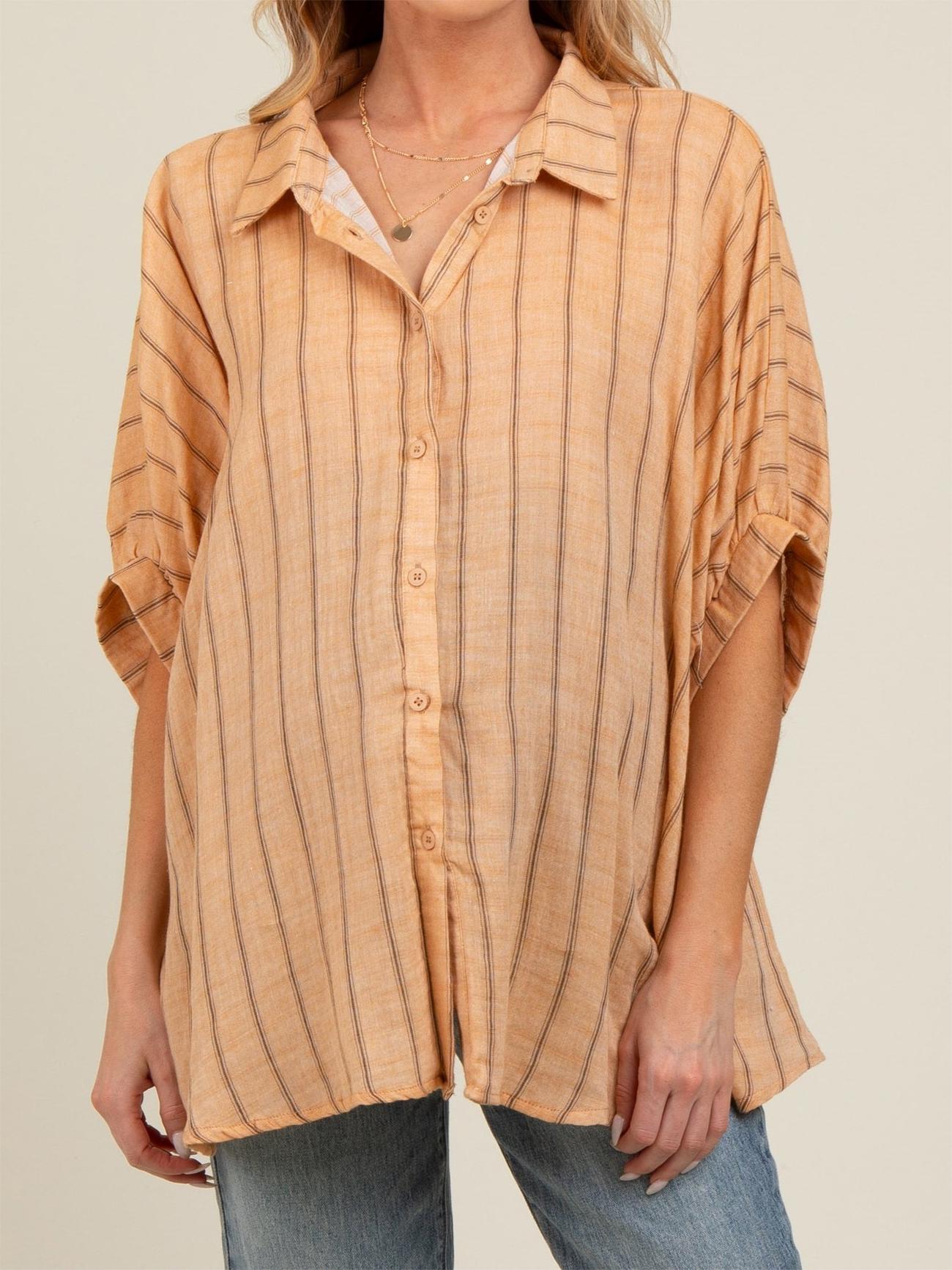 2024 Popular Oversized Striped Button Down Top Shirt jacket