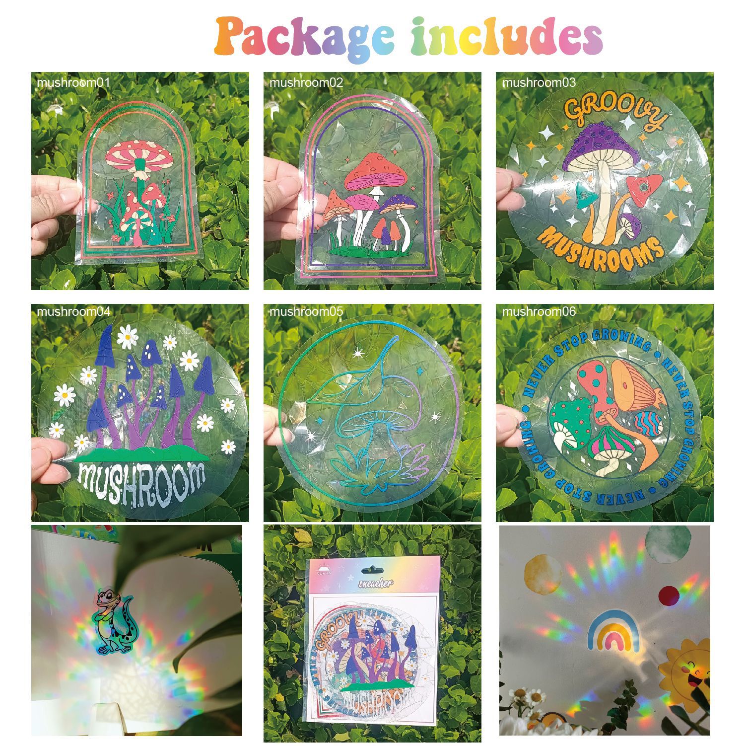 Adsorption rainbow glass window stickers🌈rainbow🌸flowers🐰cute animals🦋butterflies