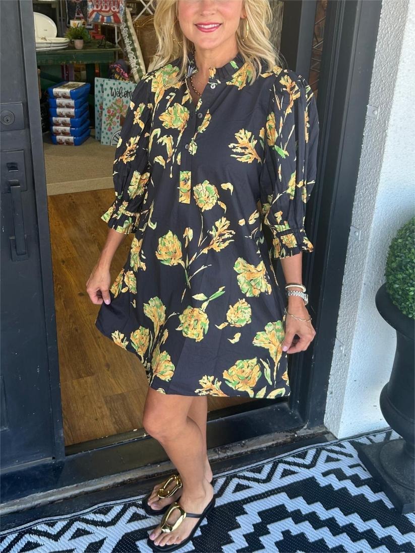 Full Of Flowers Pleated Arm Dress (Buy 2 Free Shipping)