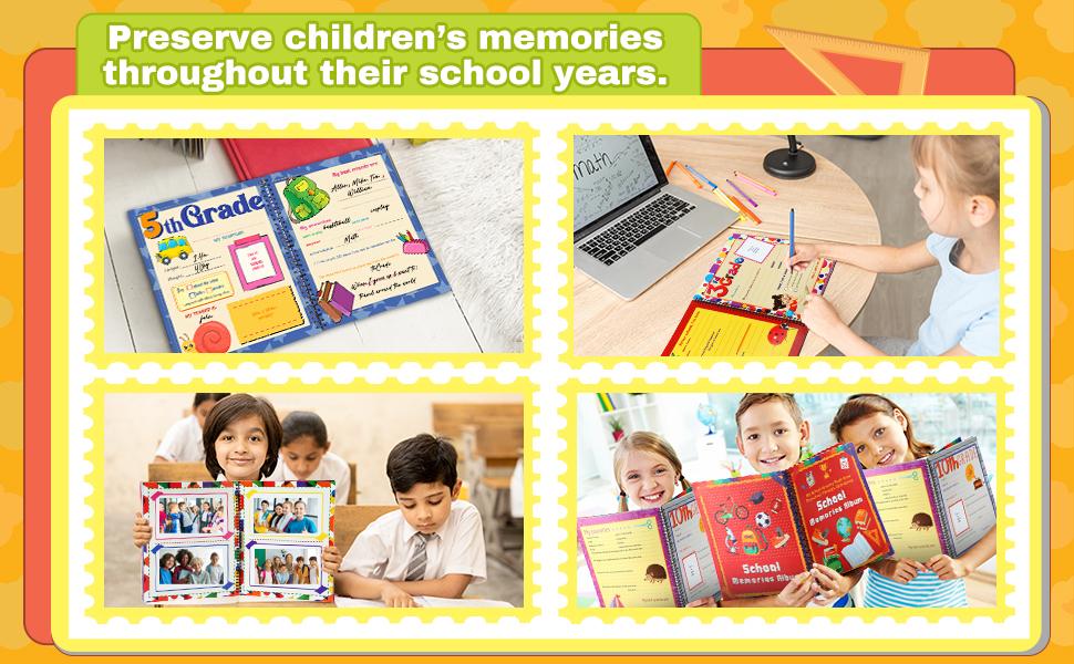School Memory Book Preschool Back to School Gifts Keepsake for Kids Scrapbook Photo Memories from Preschool Through 12th Grade with 14 Pocket for Storage Portfolio Every Grade Pictures Campus Back to School Season Supplies
