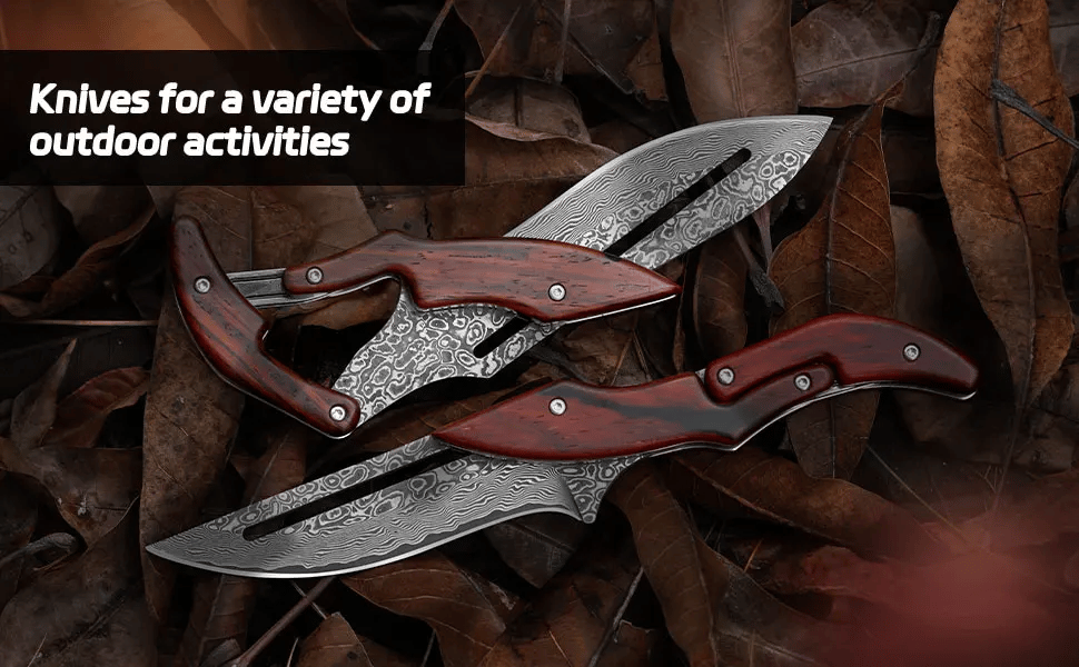 🔥Limited Time Discount 💥Artisan Wood Series: Unique Swing-Lock Folding Knife with Damascus-Style Blade🔪
