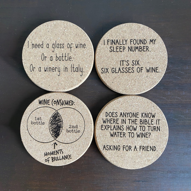 😂Humorous Cork Wine Coasters