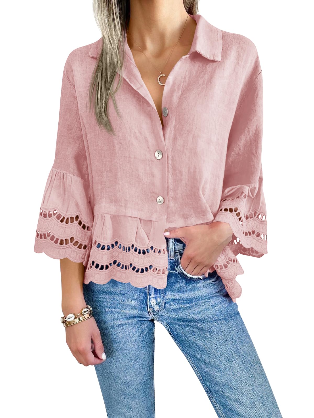 2024 New Chic Ruffle Hem Blouse with Hollow Out Design(Buy 2 10% OFF!!!）