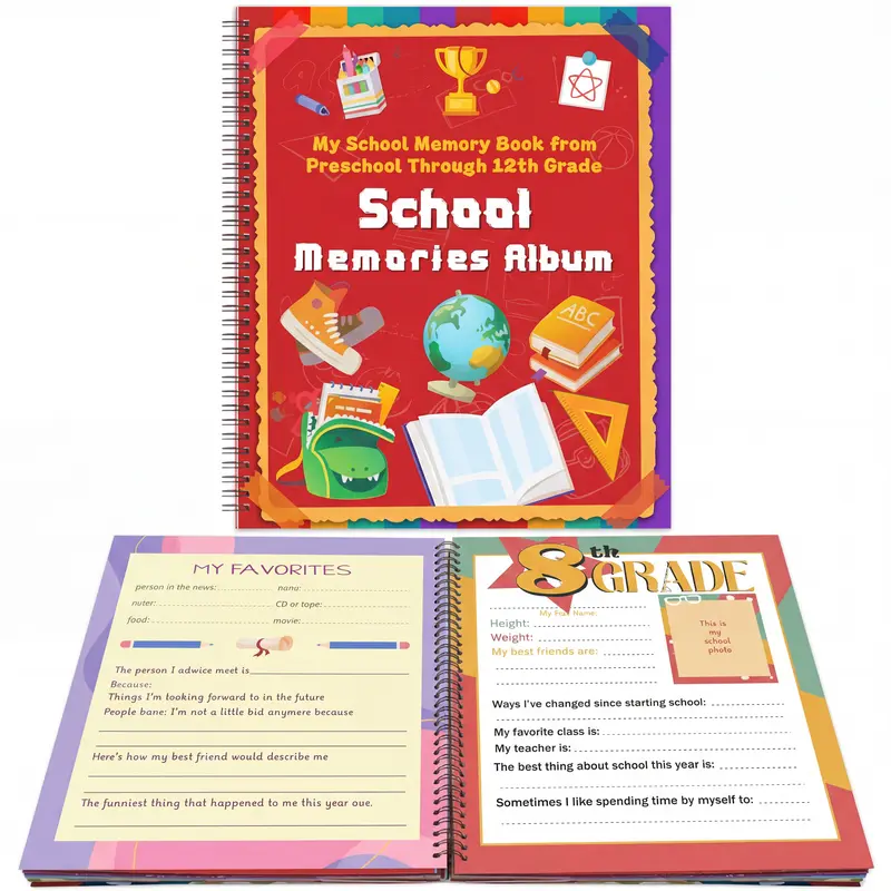 🖍️📄The School Years Memory Book – Keepsake Scrapbook from Preschool to 12th Grade with 14 Storage Pockets