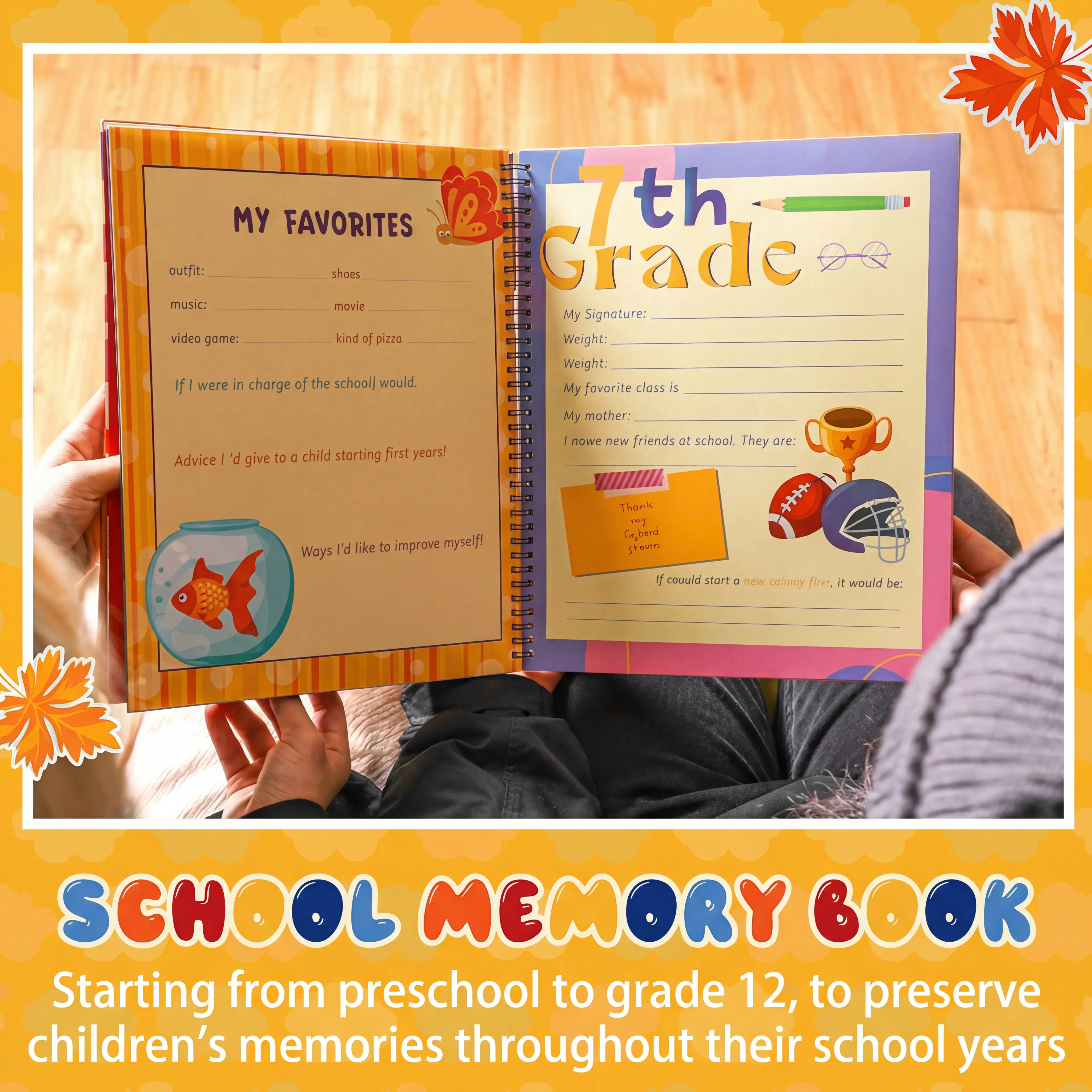 🖍️📄The School Years Memory Book – Keepsake Scrapbook from Preschool to 12th Grade with 14 Storage Pockets