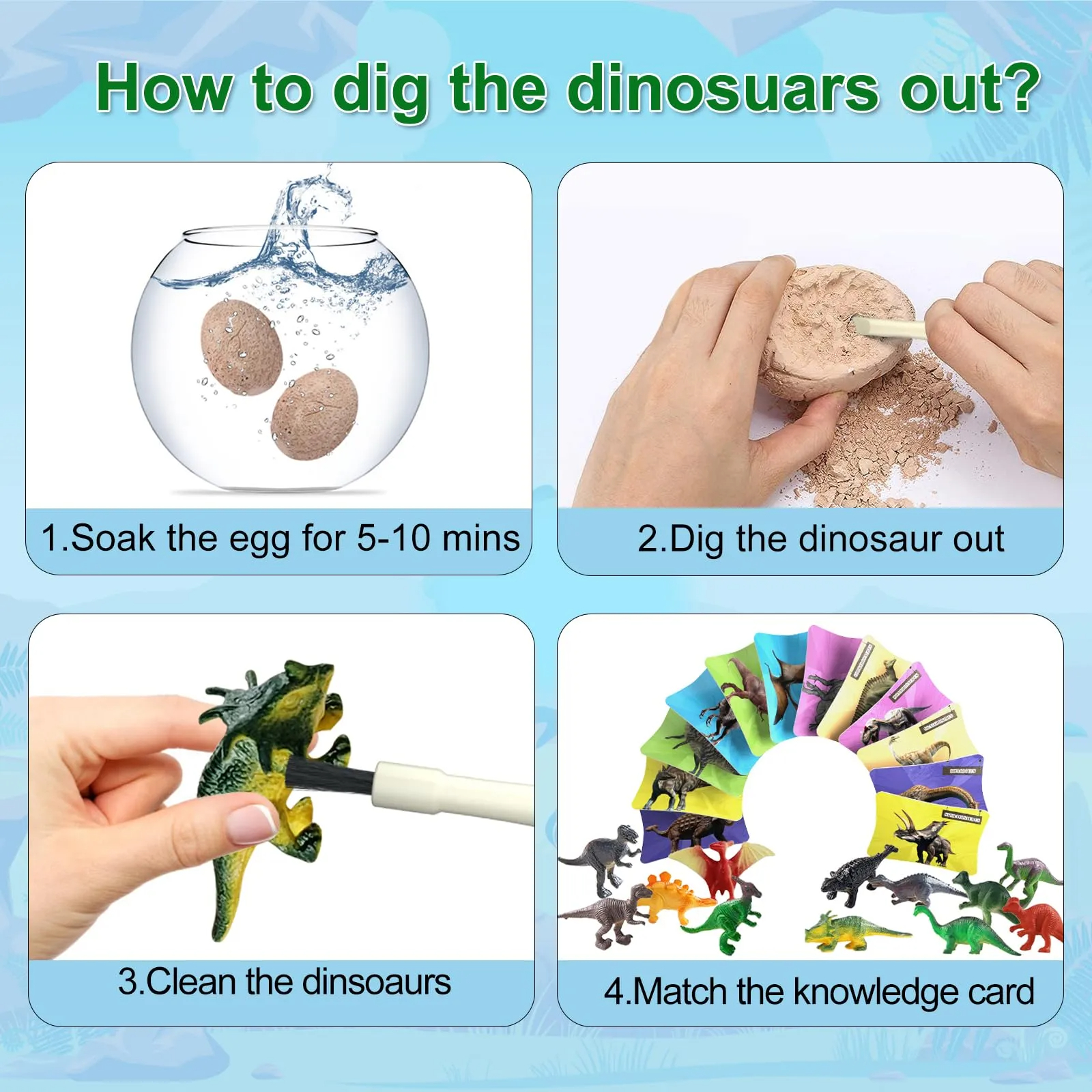 Dino Eggs Dig Kit with Toys for Kids - 12 Unique Dinosaur Eggs