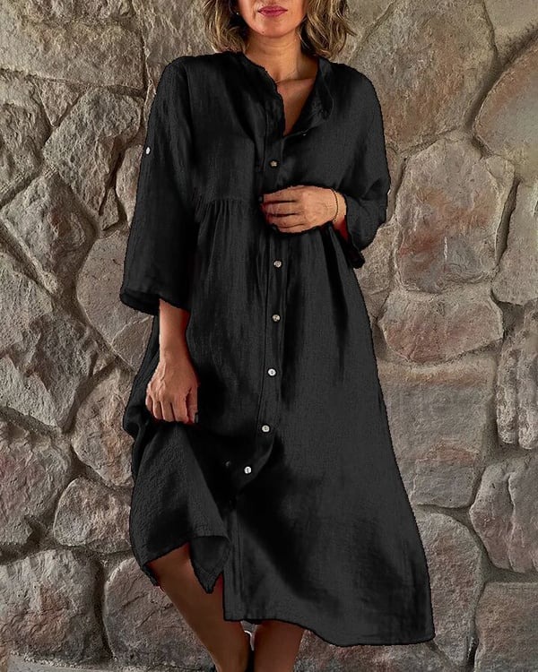 Cotton And Linen Loose Shirt Dress👗