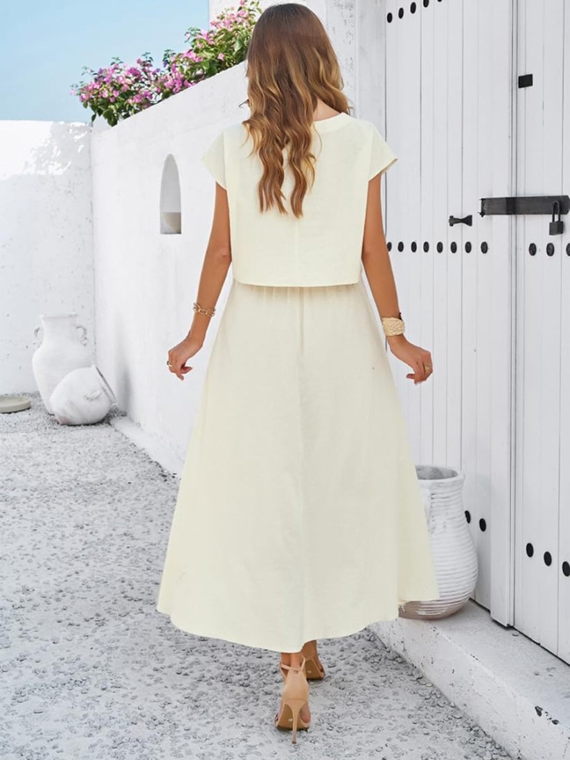 Women's Cap Sleeve Top Long Dress Set(Buy 2 Free Shipping)