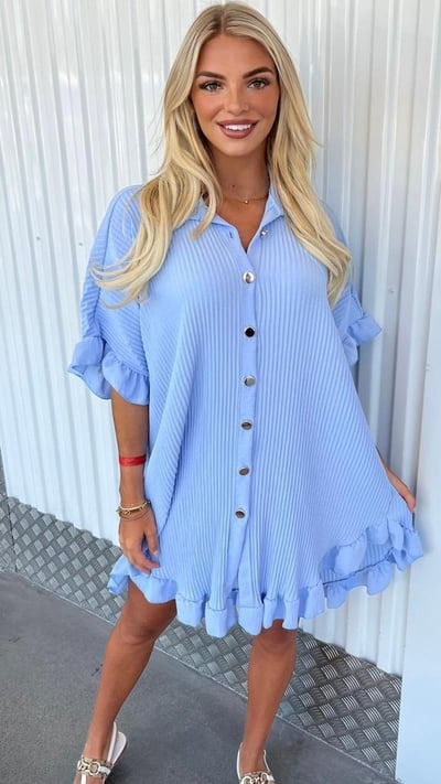 💖Hot Sale 50% OFF-Solid Color Ruffle Sleeve Shirt Dress