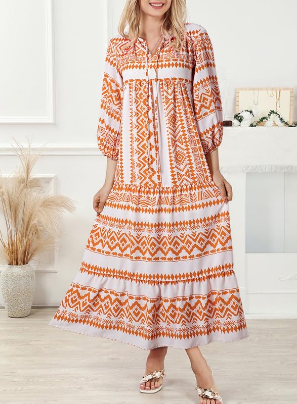 Women's Boho Puff Sleeve Maxi Dress (Buy 2 Free Shipping)