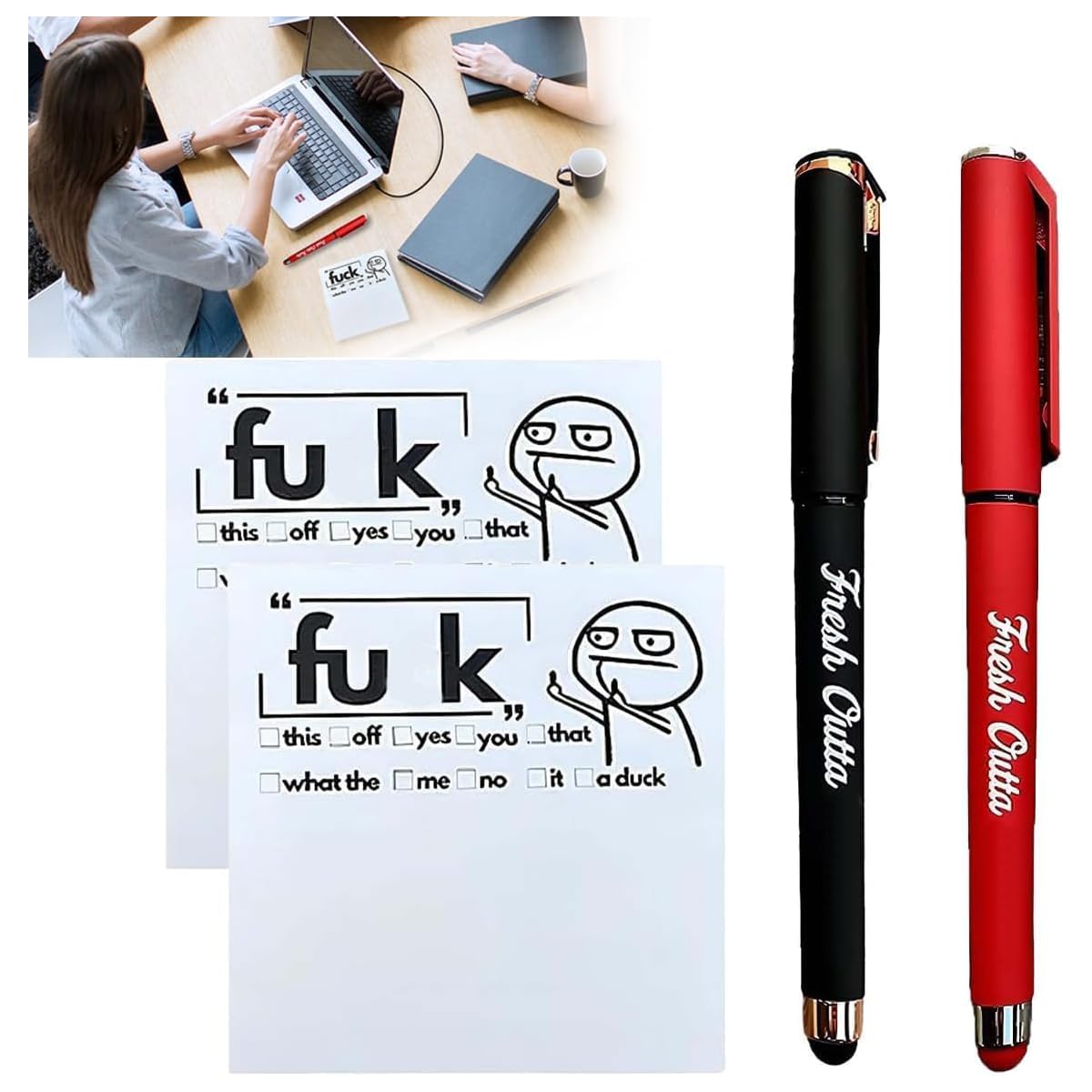 🤣Funny Spoof Post-It Notes And Pens