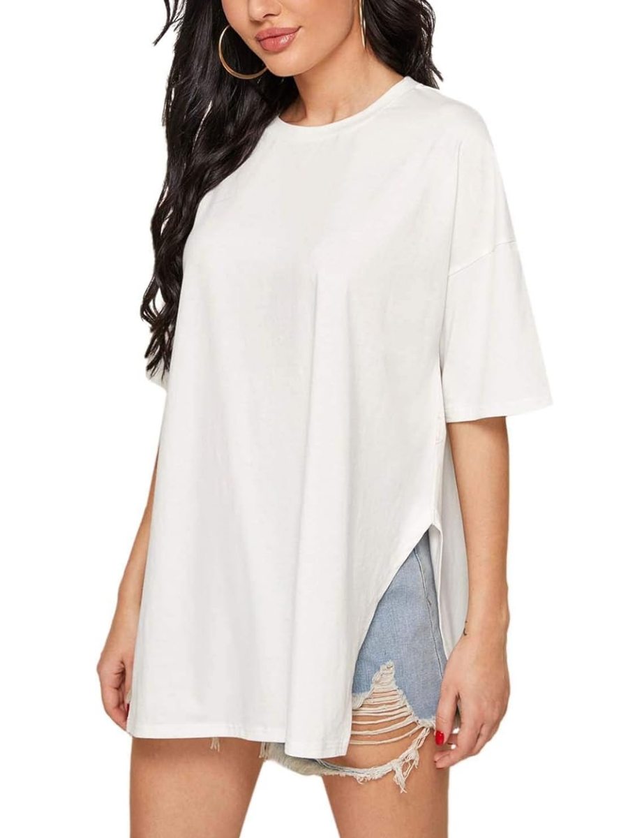 Casual Loose Side Slit Medium Sleeve T-Shirt Tops (Buy 2 Free Shipping)