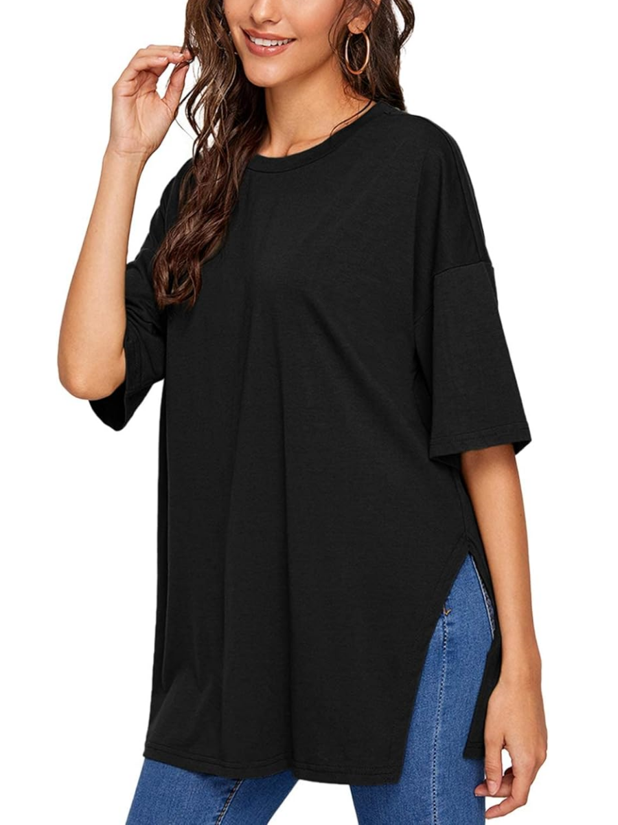 Casual Loose Side Slit Medium Sleeve T-Shirt Tops (Buy 2 Free Shipping)